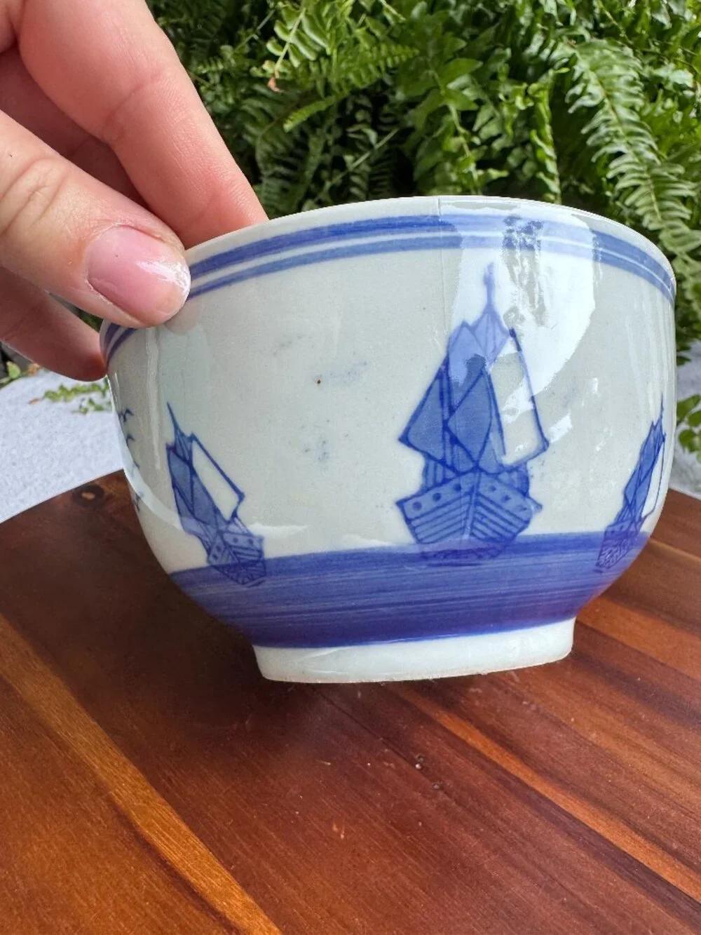 Vintage Delft Blue and White Windmill and Ship Ceramic Bowl